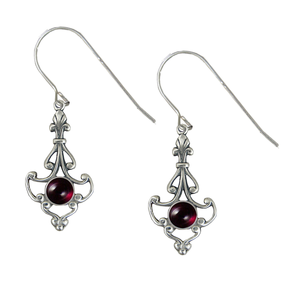 Sterling Silver Victorian Garnet Drop Dangle Earrings